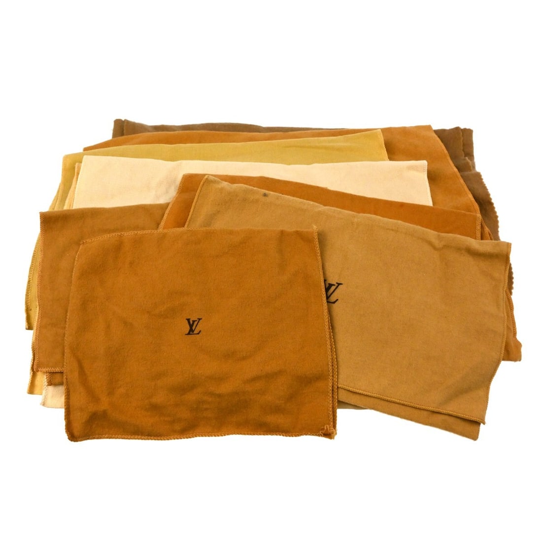 Set of 10 Louis Vuitton Cotton Dust Bags Brown Beige: Set of 10 Louis Vuitton Cotton Dust Bags Brown Beige Set of 10 Louis Vuitton dust bags in brown and beige cotton. These unisex dustbags show overall signs of use with reasonable wear and tear. Sizes v