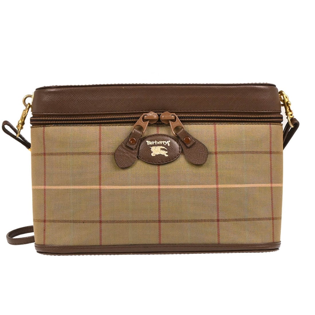 Burberrys Small Check Canvas and Leather Crossbody Shoulder Bag: Burberrys Small Check Canvas and Leather Crossbody Shoulder Bag Small Burberrys shoulder bag in beige Burberry check canvas with brown leather trim and strap. The bag features a gold-tone hardware fin