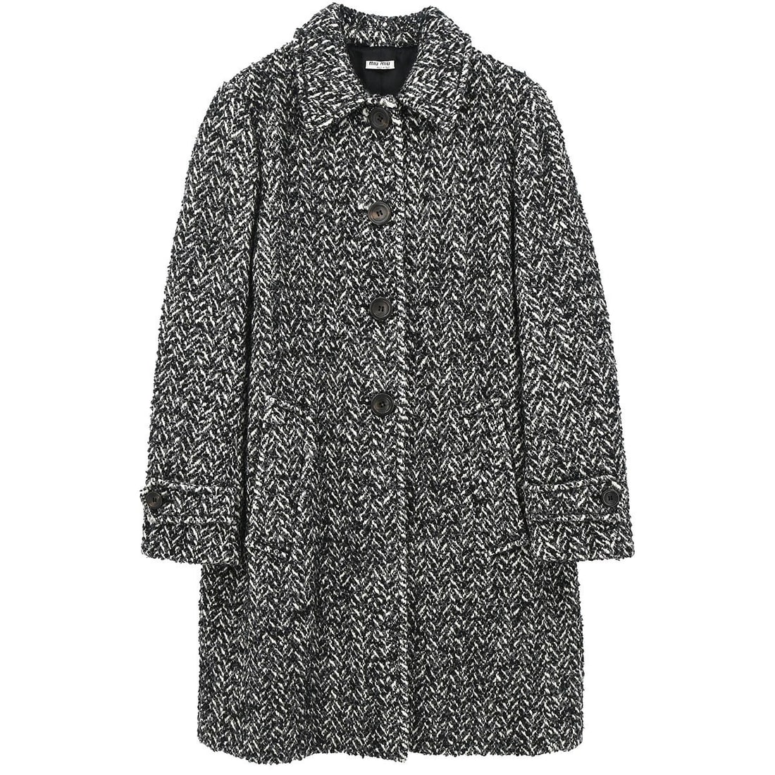 Miu Miu Gray Wool Alpaca Overcoat IT 40 Collared Button Front: Miu Miu Gray Wool Alpaca Overcoat IT 40 Collared Button Front Vintage women's single-breasted mid-length coat by Miu Miu with a collared overcoat silhouette and long sleeves. This casual style feature