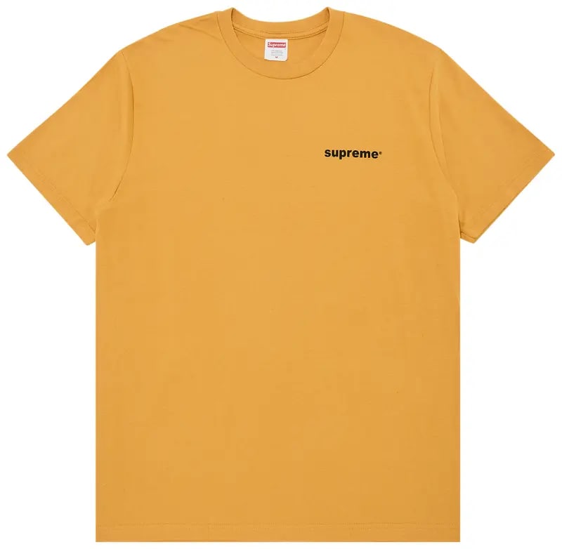 Supreme Mustard Graphic Cotton Tee Medium: Supreme Mustard Graphic Cotton Tee Medium This Supreme Fuck Money Love Mustard Tee features a bold graphic design in a distinctive mustard color. Made from soft cotton, it offers comfortable everyday 