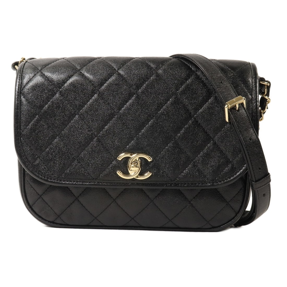 CHANEL AS2448 CC Chain Shoulder Bag Black Calfskin GHW: CHANEL AS2448 CC Chain Shoulder Bag Black Calfskin GHW A CHANEL CC GHW chain shoulder bag in black calfskin leather, model AS2448. It features a turn-lock closure, one outside open pocket, one inside 