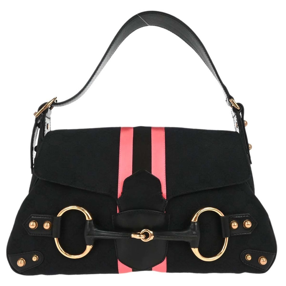 Gucci Horsebit Mini Top Handle Bag Black Pink GG Canvas Leather (1 of 15)