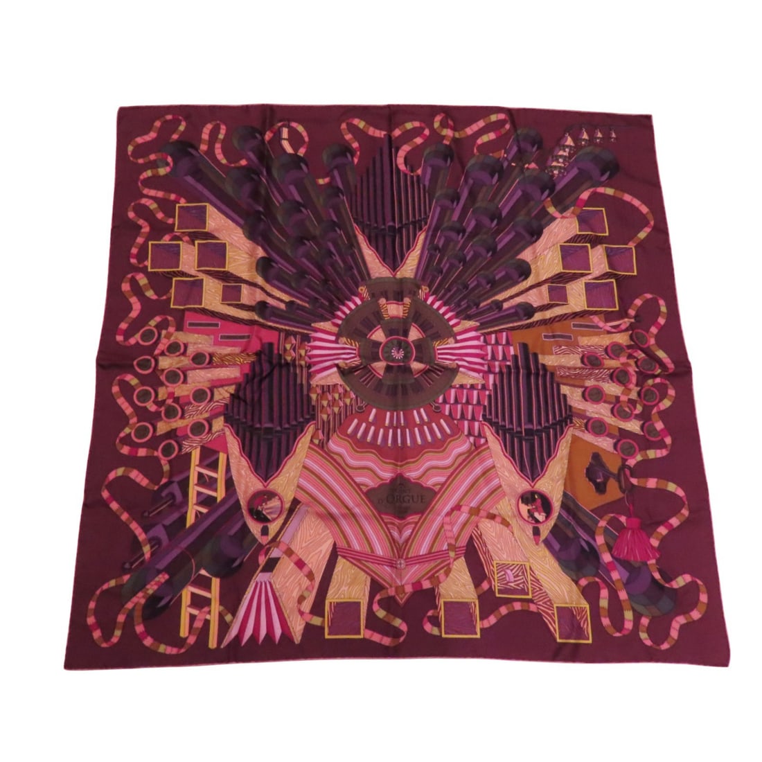 Hermes Silk Scarf Purple Pink Red Multicolor 90cm France: Hermes Silk Scarf Purple Pink Red Multicolor 90cm France A women's Hermes silk scarf in a purple, pink, red, and multicolor design. It is a regular-size scarf made in France and measures 90 cm x 90 cm
