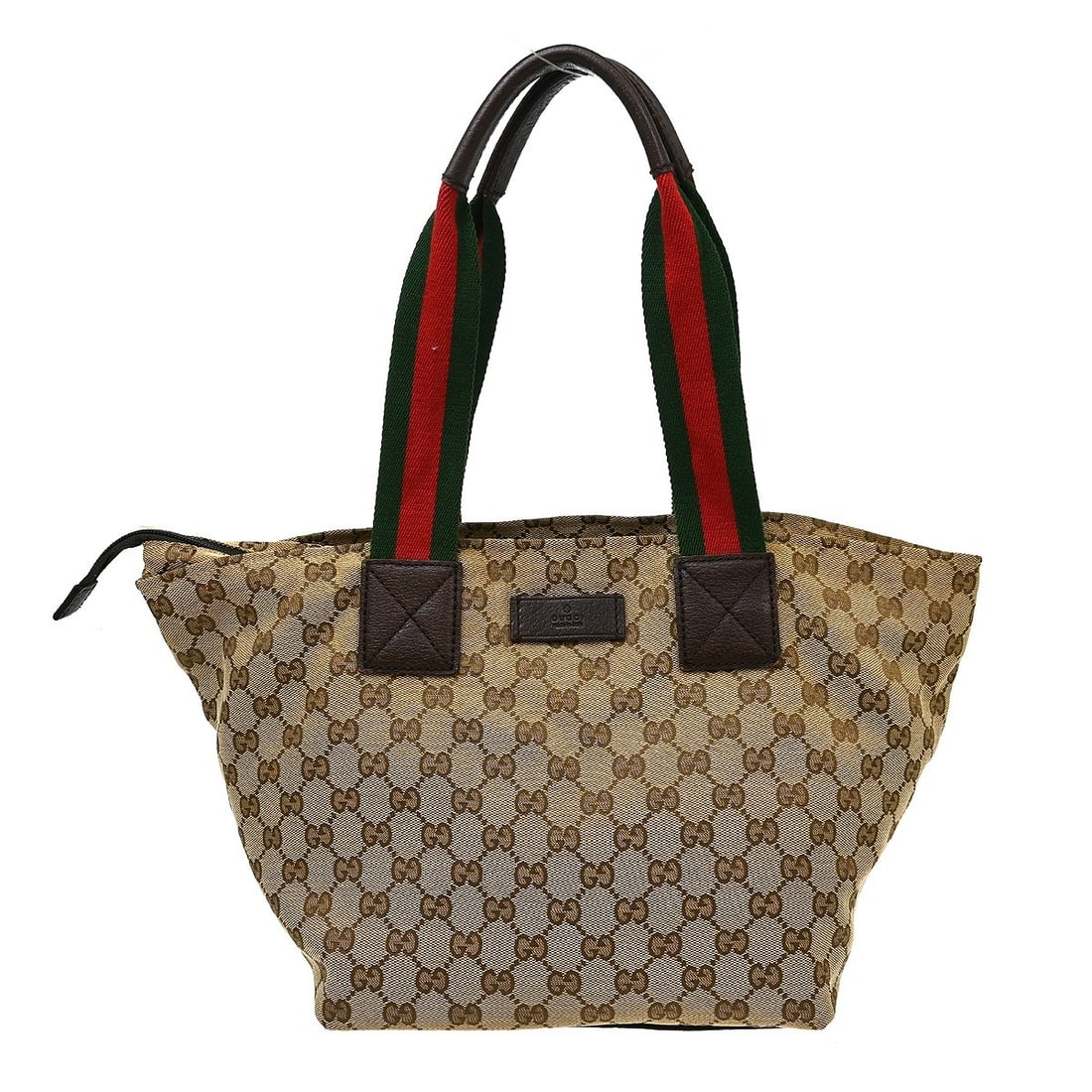 Gucci Shelly medium tote in beige GG canvas and leather: Gucci Shelly medium tote in beige GG canvas and leather Vintage Gucci Shelly GG tote bag in beige canvas and leather with brown lining and the signature red and green stripe detail. This medium tote i