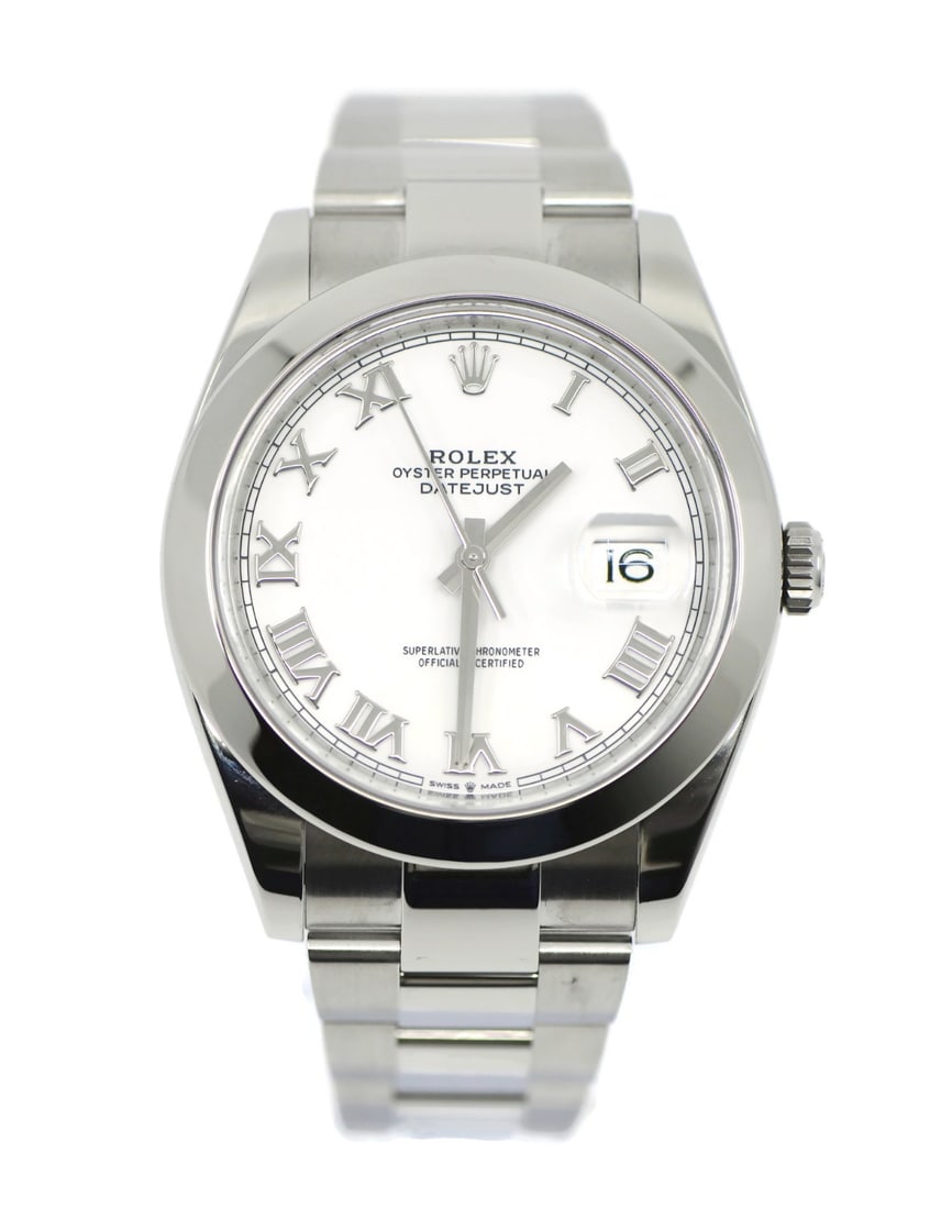 Rolex Datejust 41mm Automatic Stainless Steel Ref 126300 with Box and Papers: Rolex Datejust 41mm Automatic Stainless Steel Ref 126300 with Box and Papers This Rolex Datejust 41 is a stainless steel wristwatch featuring a mechanical automatic movement with 31 jewels. It showcas