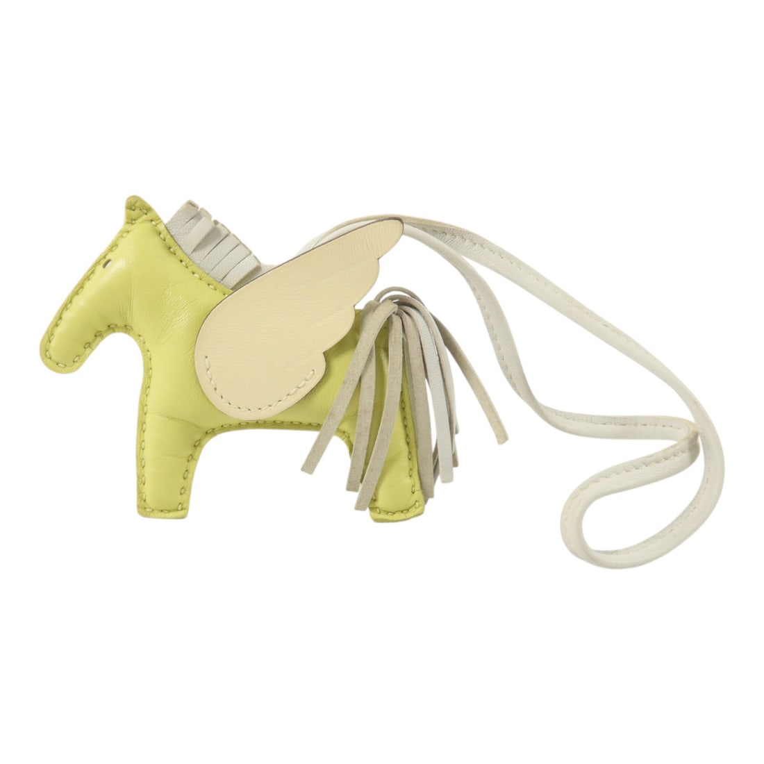 HERMES Rodeo Pegase PM lambskin bag charm France: HERMES Rodeo Pegase PM lambskin bag charm France Hermes Rodeo Pegase PM charm in Milo leather, presented in a Jaune Bourgeon/Brume/Nata colorway. The item is described as a charm for women and is made