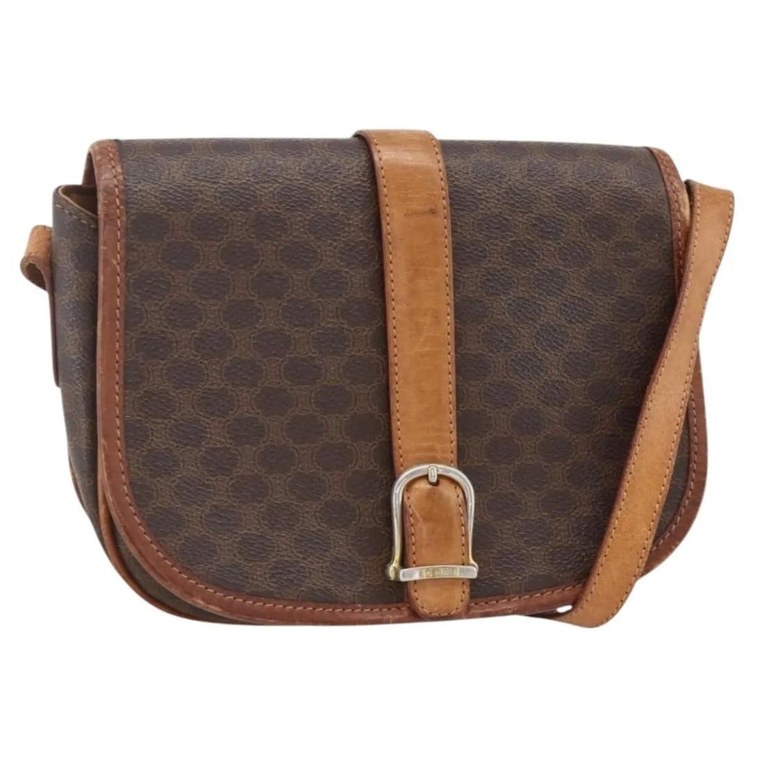 Celine Vintage Macadam Brown Canvas Leather Shoulder Bag: Celine Vintage Macadam Brown Canvas Leather Shoulder Bag This Celine Vintage Macadam Shoulder Bag features a classic brown canvas exterior with leather trim. Designed for women, it offers a timeless s