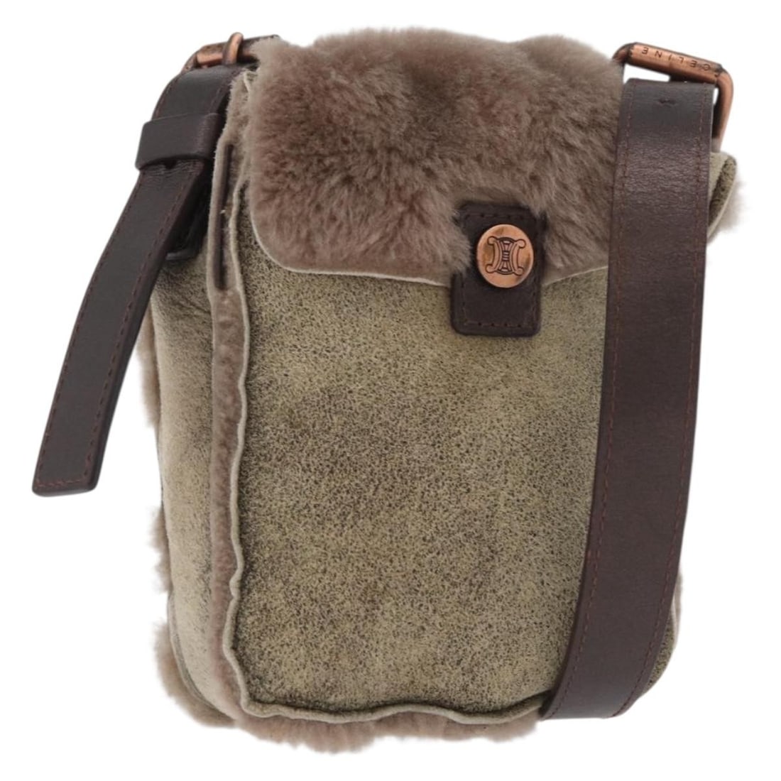 CELINE Brown Canvas Shoulder Bag Made in Italy: CELINE Brown Canvas Shoulder Bag Made in Italy This CELINE shoulder bag is crafted in brown canvas and made in Italy. It features a compact silhouette with a shoulder strap drop of approximately 52-58