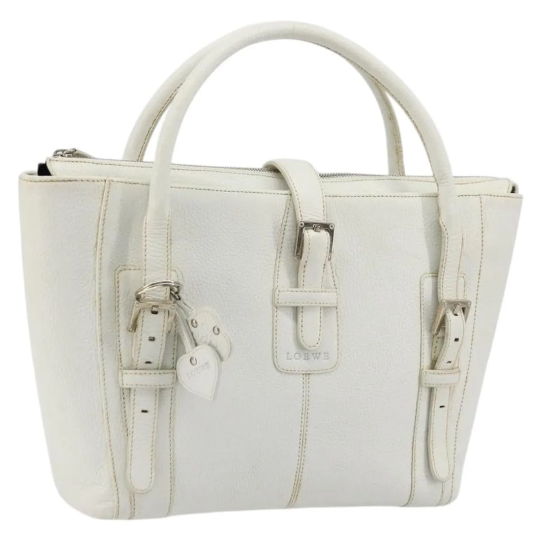 Loewe Senda white leather handbag 28cm x 22cm x 9cm: Loewe Senda white leather handbag 28cm x 22cm x 9cm Loewe Senda leather handbag in white, designed for female use. It is made in Spain and measures 28 cm x 22 cm x 9 cm. The bag is in good usable vint