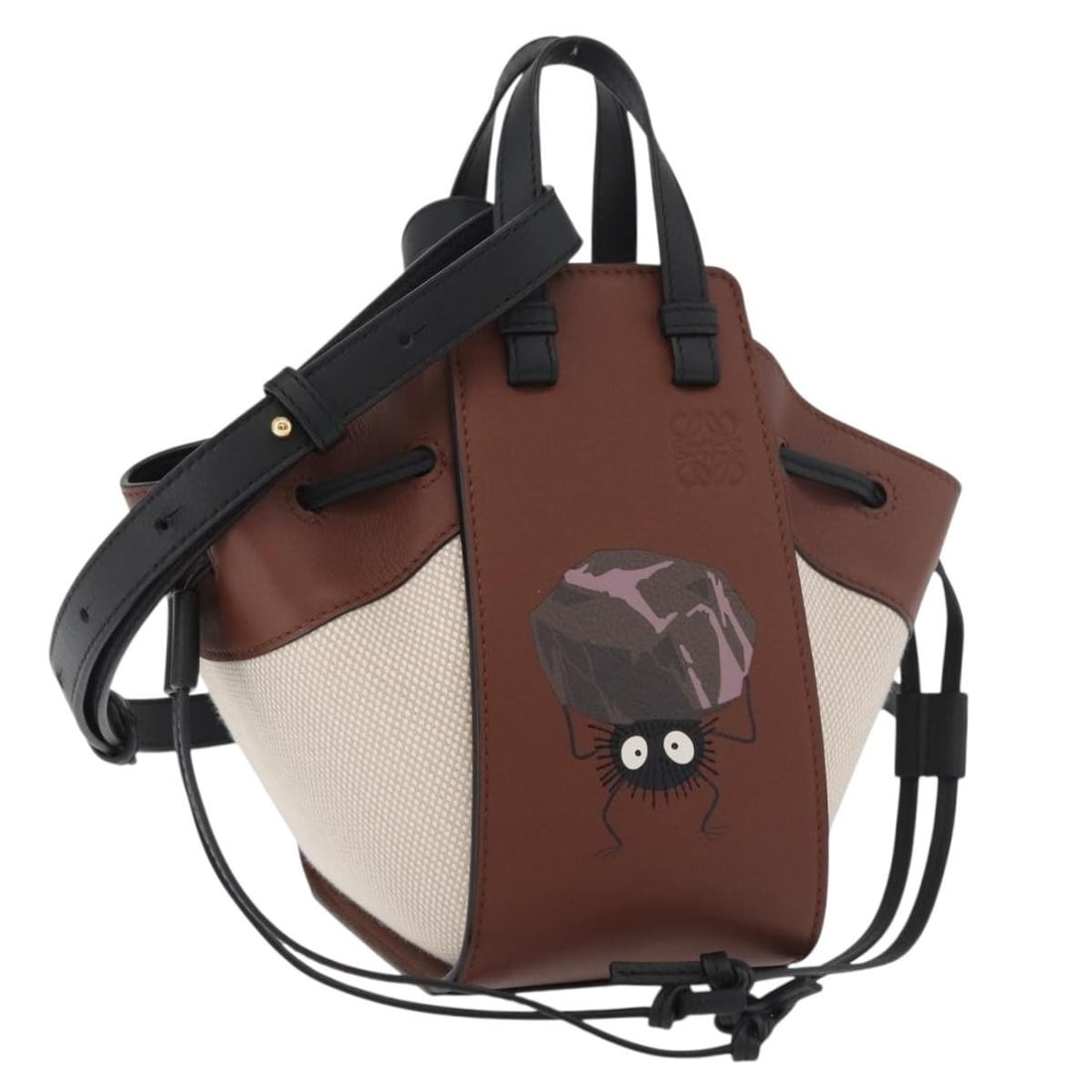 LOEWE Hammock Mini Leather Handbag Spirited Away Soot Sprites Beige: LOEWE Hammock Mini Leather Handbag Spirited Away Soot Sprites Beige A beige LOEWE leather handbag from the Studio Ghibli Spirited Away Soot Sprites collection. This mini bag is made in Spain and comes
