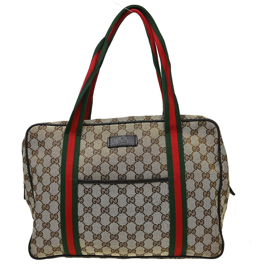 Gucci GG Canvas and Leather Medium Tote Bag Beige Italy: Gucci GG Canvas and Leather Medium Tote Bag Beige Italy Gucci GG tote handbag in beige canvas and leather with red and green detailing. This medium tote is made in Italy and features an exterior pocke