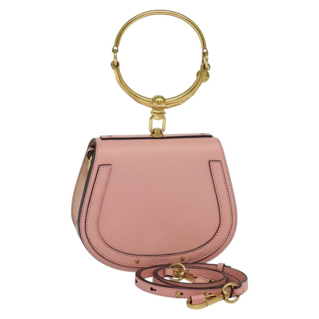 Chloe Nile Leather 2way Handbag Pink Gold with Strap: Chloe Nile Leather 2way Handbag Pink Gold with Strap Chloe Nile 2-way handbag in pink leather with gold-tone accents. Made in Italy, this women's bag includes a dust bag and shoulder strap. Condition 