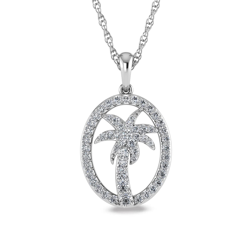 14K White Gold Diamond 1/2 Ct.Tw. Palm Tree Pendant: 14K White Gold Diamond 1/2 Ct.Tw. Palm Tree Pendant 14k White Gold Stone Color: G-h Stone Clarity: I1-i2 Unless otherwise specified, pendants that include a chain are paired with our standard 18-inch 