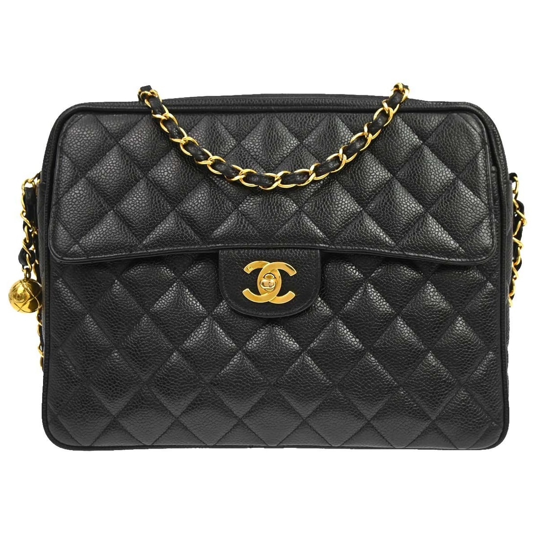 CHANEL Camera Bag Black Caviar Skin Crossbody Purse: CHANEL Camera Bag Black Caviar Skin Crossbody Purse Black CHANEL Camera Bag in caviar skin, designed as a small crossbody style with a zip closure. It features a black exterior, crossbody strap, two o