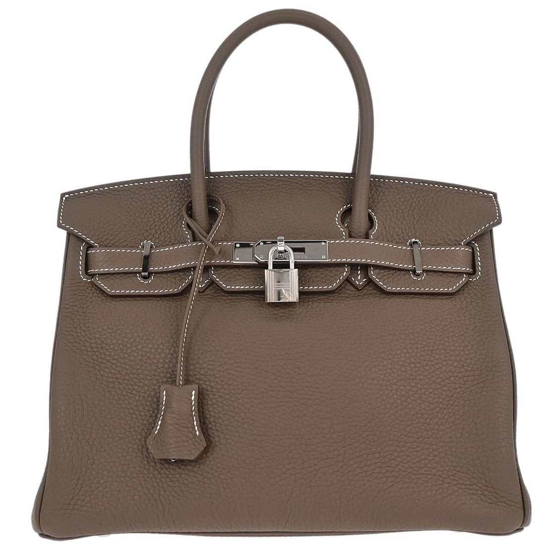 HERMES Birkin 30 Togo Leather Top Handle Bag Etoupe Gray: HERMES Birkin 30 Togo Leather Top Handle Bag Etoupe Gray Hermes Birkin 30 handbag in Etoupe gray Togo leather with double handles, leather lining, and lock accent. Made in France, this top handle bag 
