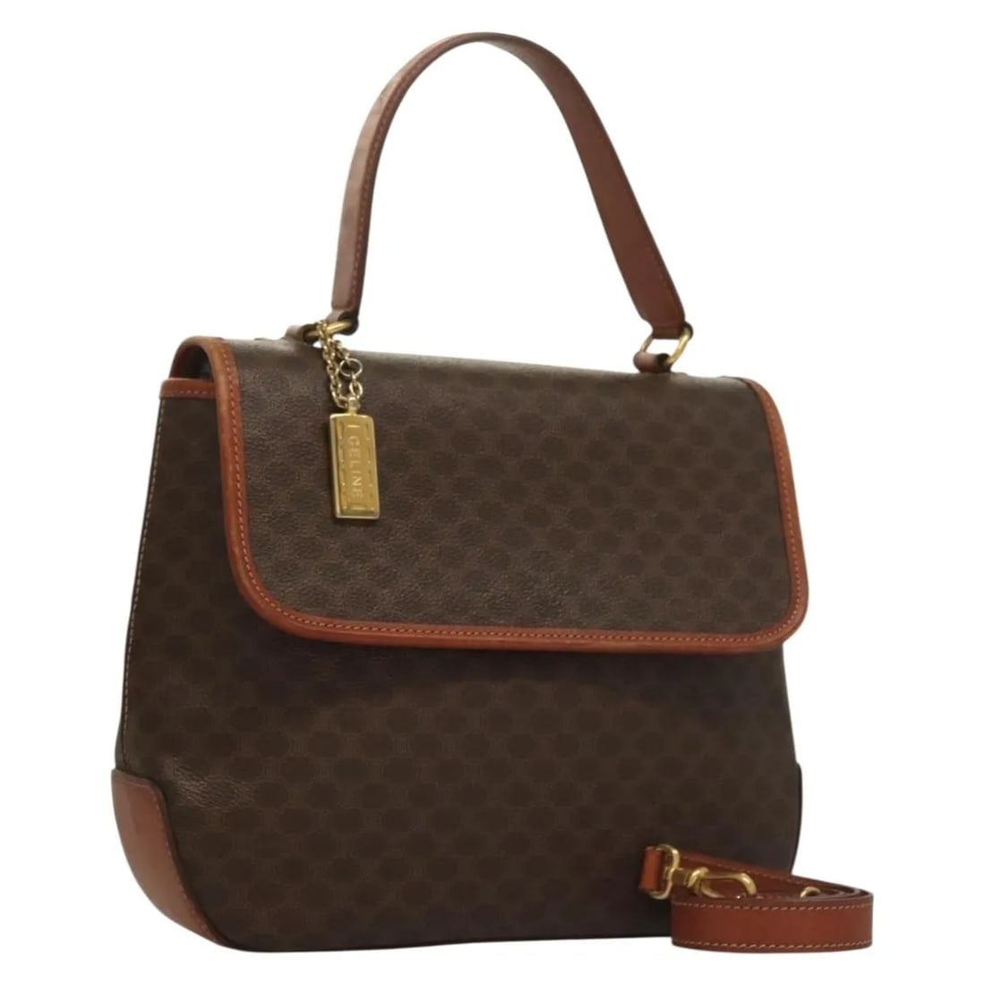 Vintage Celine Triomphe Brown Canvas Handbag 29cm by 23cm by 9cm: Vintage Celine Triomphe Brown Canvas Handbag 29cm by 23cm by 9cm This Celine Triomphe vintage handbag is crafted from brown canvas and designed for female use. It features a compact silhouette with di