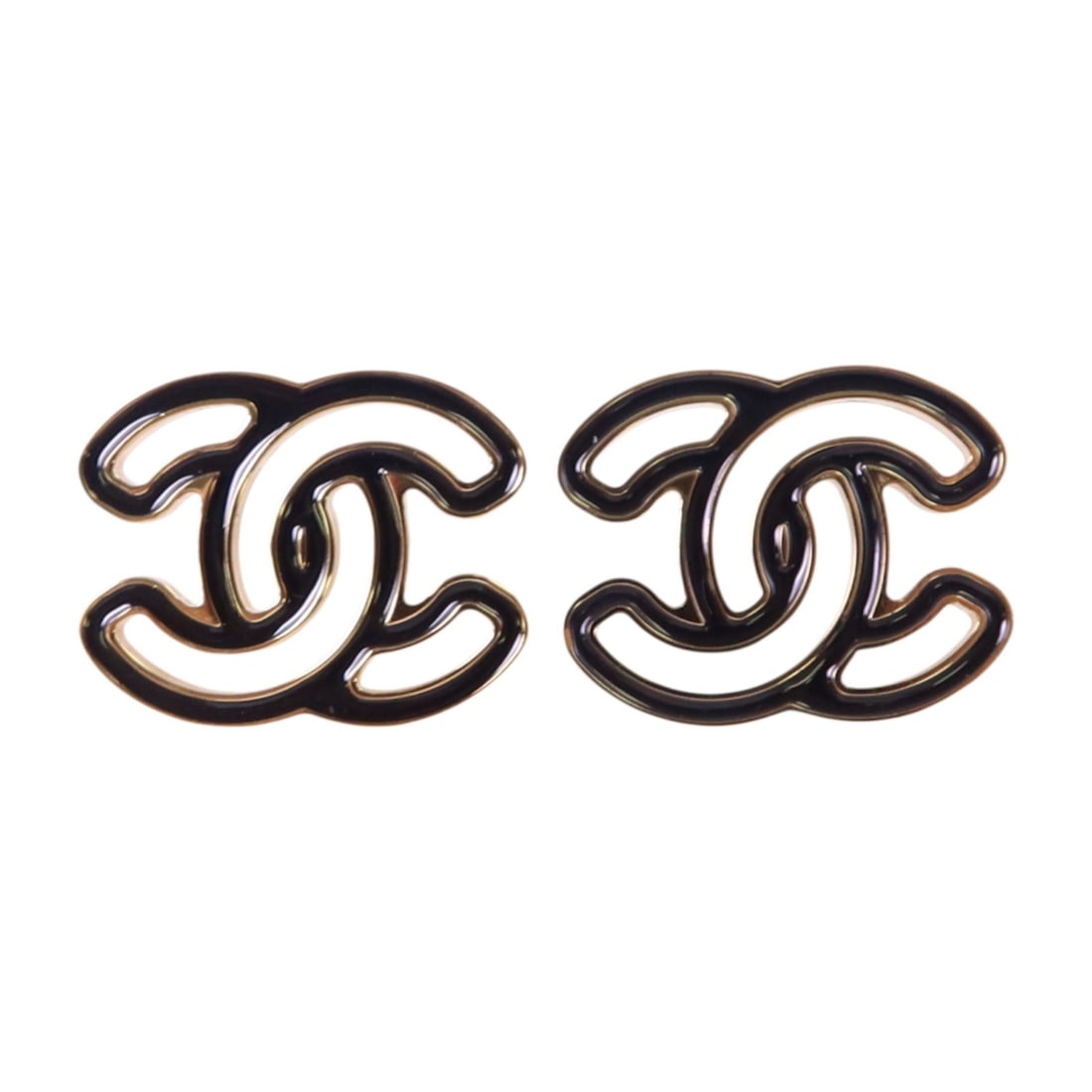 CHANEL B24A CC Pierced Earrings Black Metal Gold Tone: CHANEL B24A CC Pierced Earrings Black Metal Gold Tone CHANEL pierced earrings in black and gold tone metal, featuring the CC design. The set is for women and comes with a storage box. Condition is AB: