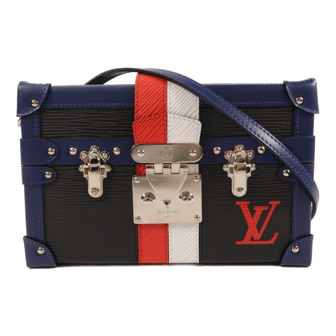Louis Vuitton Petite Malle Epi Calfskin Shoulder Bag M52108 Multicolor: Louis Vuitton Petite Malle Epi Calfskin Shoulder Bag M52108 Multicolor Louis Vuitton Petite Malle shoulder bag in Epi and calfskin (cowhide), presented in black, blue, white, and red. It features a fl