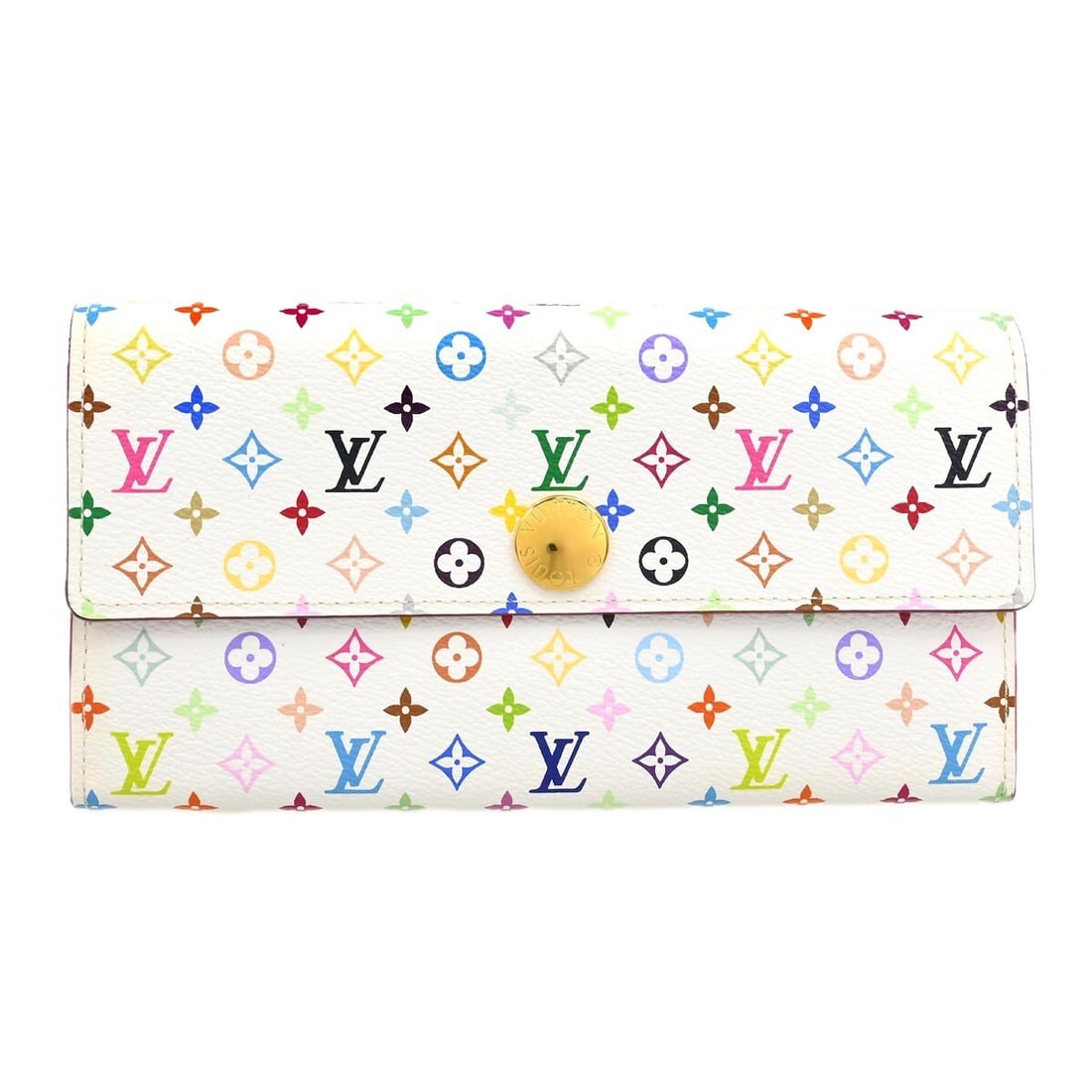 Louis Vuitton Portefeuille Sarah M93744 White Monogram Multicolor Wallet: Louis Vuitton Portefeuille Sarah M93744 White Monogram Multicolor Wallet Louis Vuitton Portefeuille Sarah wallet in white Monogram Multicolor canvas with leather trim. This folding women's wallet feat