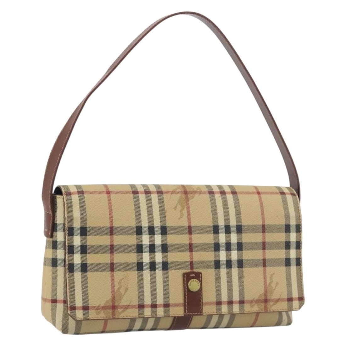 BURBERRY Nova Check PVC Leather Shoulder Bag Beige Gold Tone: BURBERRY Nova Check PVC Leather Shoulder Bag Beige Gold Tone Burberry Nova Check shoulder bag in beige and gold tone PVC leather, made in Italy. The bag features a shoulder strap with an approximate 1