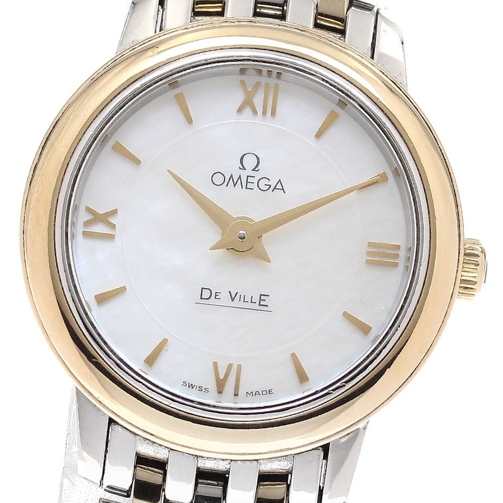 OMEGA De Ville Prestige ladies quartz watch ref 424.20.24.60.05.001: OMEGA De Ville Prestige ladies quartz watch ref 424.20.24.60.05.001 Pre-owned OMEGA De Ville Prestige women's wristwatch with a quartz movement and white mother-of-pearl dial. It features a stainless 