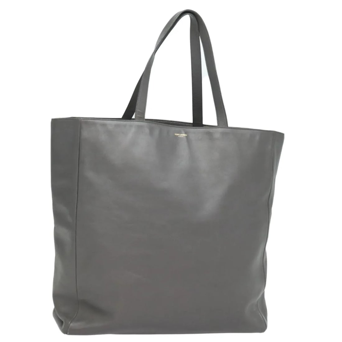 Saint Laurent Reversible North South Shopper Tote Gray Leather: Saint Laurent Reversible North South Shopper Tote Gray Leather Saint Laurent reversible North South Shopper Tote in gray leather. This female tote is made in Italy and measures 39 cm x 41 cm x 9 cm. C