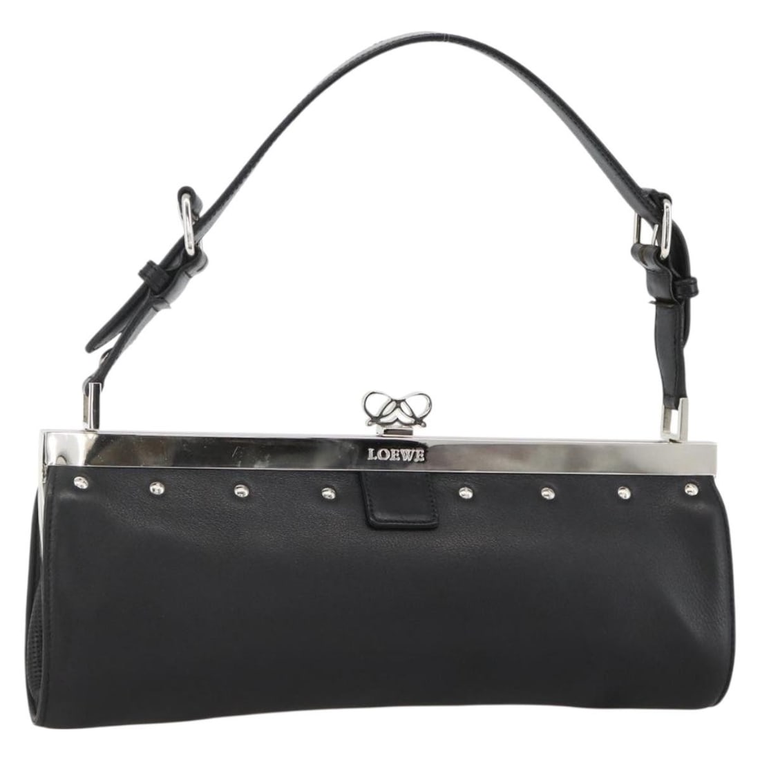 LOEWE Leather Shoulder Bag Silver Black with Dust Bag: LOEWE Leather Shoulder Bag Silver Black with Dust Bag A LOEWE leather shoulder bag in silver and black, made in Spain. It comes with a dust bag and is described as being in very good AB condition. The