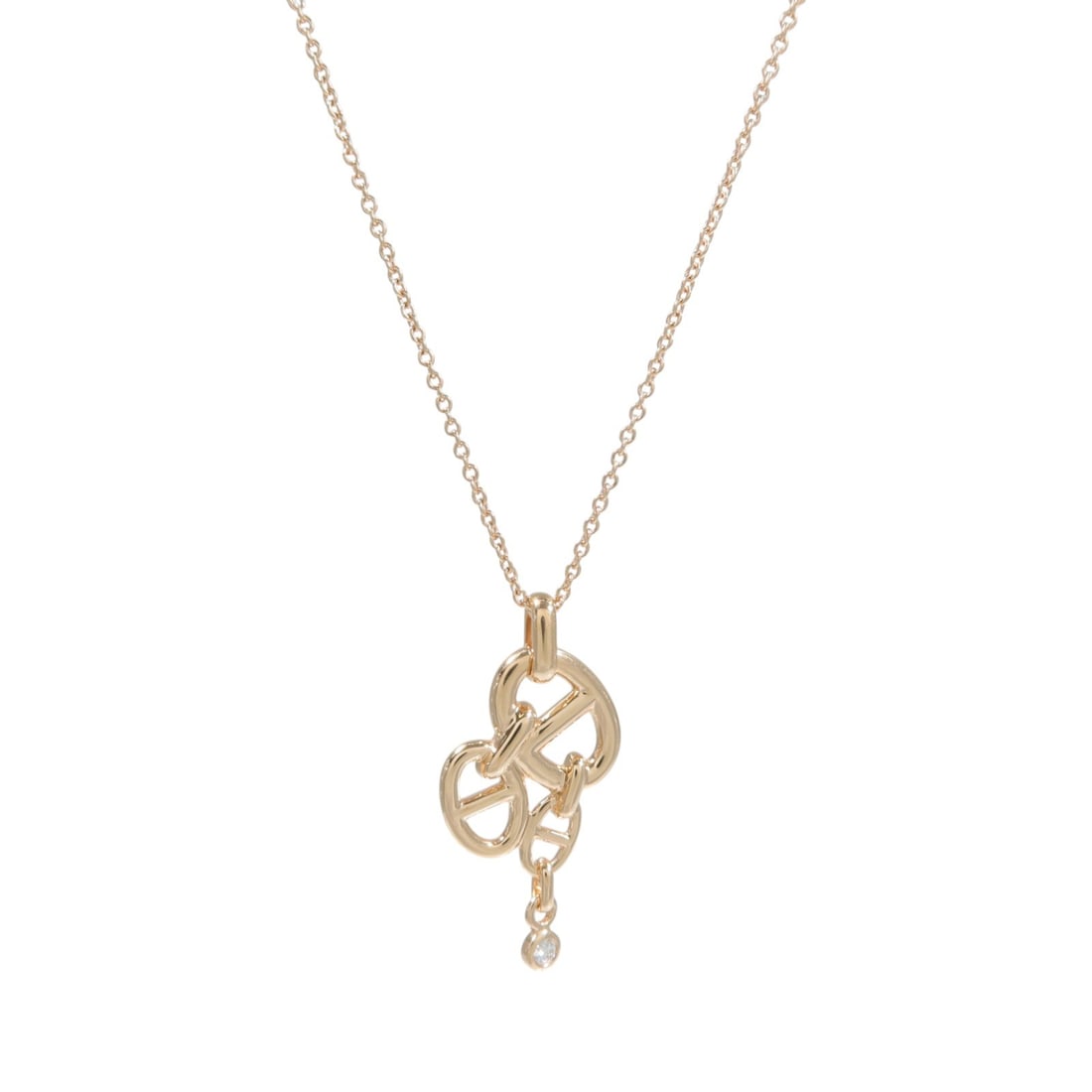18K Rose Gold Diamond Necklace Hermes Chaine d Ancre Chaos: 18K Rose Gold Diamond Necklace Hermes Chaine d Ancre Chaos Hermes Chaine d Ancre Chaos Necklace in 18K rose gold with diamond accents. The necklace features a clear and rose gold color combination and