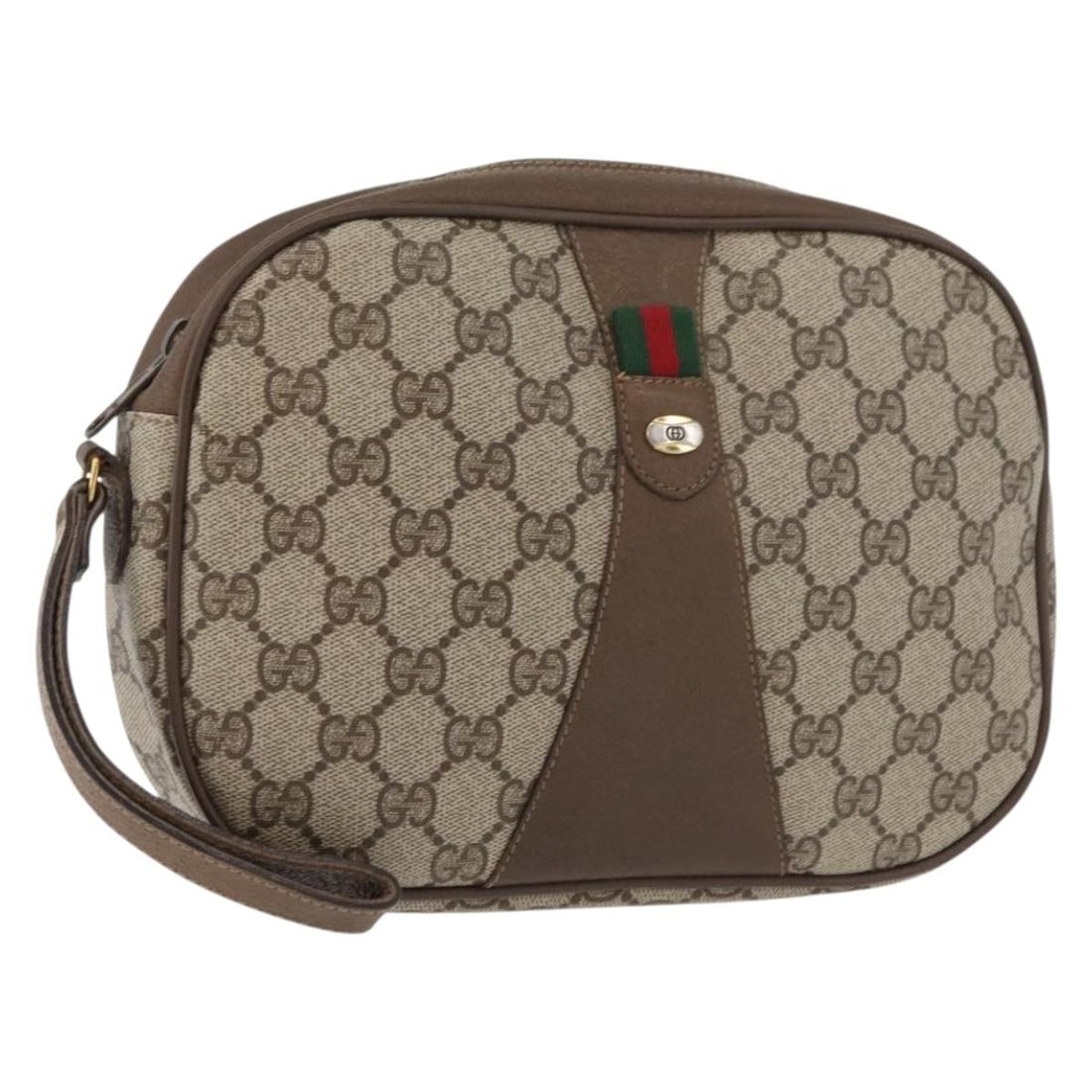 Gucci Sherry Line GG Supreme PVC Clutch Bag Beige Gold: Gucci Sherry Line GG Supreme PVC Clutch Bag Beige Gold Gucci GG Supreme Web Sherry Line clutch bag in beige and gold, made in Italy from PVC leather and GG canvas. This bag features a clutch style and