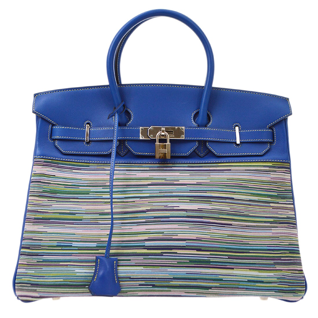 Hermes Birkin 35 Blue France Vibrato Veau Gulliver Handbag: Hermes Birkin 35 Blue France Vibrato Veau Gulliver Handbag Hermes Birkin 35 handbag in Blue France, crafted in Vibrato and Veau Gulliver with double handles and a flap turn-lock closure. This women's 