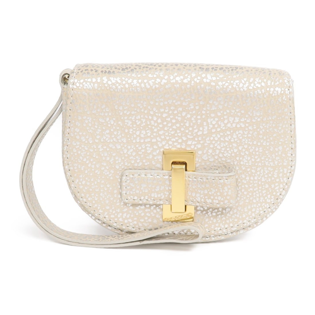 Delvaux Silver Calfskin Card and Coin Case: Delvaux Silver Calfskin Card and Coin Case A Delvaux card case in silver calfskin (cowhide) leather, designed for women. It features a turn lock closure and four card slots. The item is made in Italy 