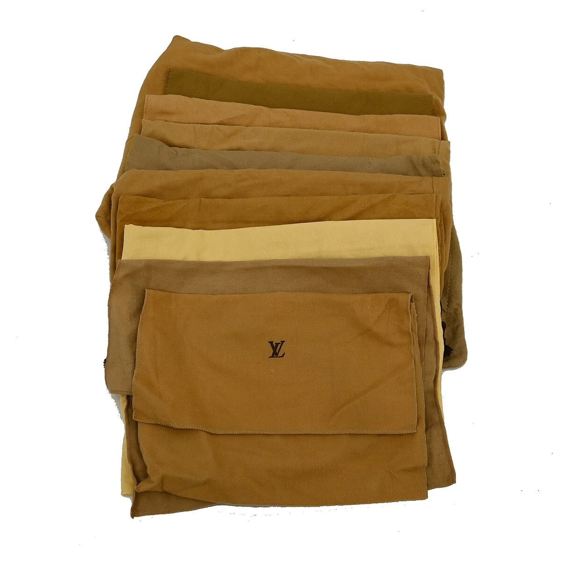 Set of 10 Louis Vuitton Authentic Cotton Dust Bags Brown Beige: Set of 10 Louis Vuitton Authentic Cotton Dust Bags Brown Beige This is a Louis Vuitton dust bag set made from 100% cotton in brown and beige. The listing notes visible signs of use overall and indicat