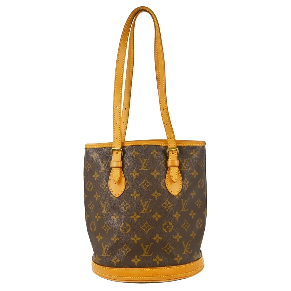 Louis Vuitton Bucket Shoulder Bag in Brown Monogram Canvas: Louis Vuitton Bucket Shoulder Bag in Brown Monogram Canvas Louis Vuitton Bucket bag in brown monogram canvas. This women's handbag is in good condition with visible wear, including scuffs and scratche