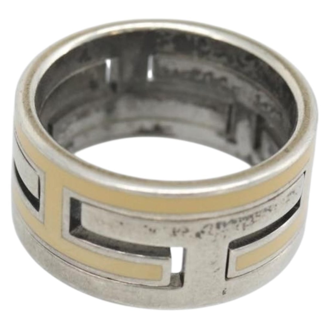 Hermes Move Ag925 Silver Beige Ring with Box Size 11 JP: Hermes Move Ag925 Silver Beige Ring with Box Size 11 JP Hermes Move Ash Ring in silver and beige, presented as a ring style accessory with an item box included. The piece is size #11 in JP sizing and 