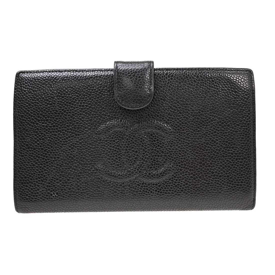 CHANEL CC black caviar leather bifold long wallet: CHANEL CC black caviar leather bifold long wallet Chanel long bifold wallet purse in black caviar skin leather with CC pattern. This women's wallet is made in France and features an interior layout wi