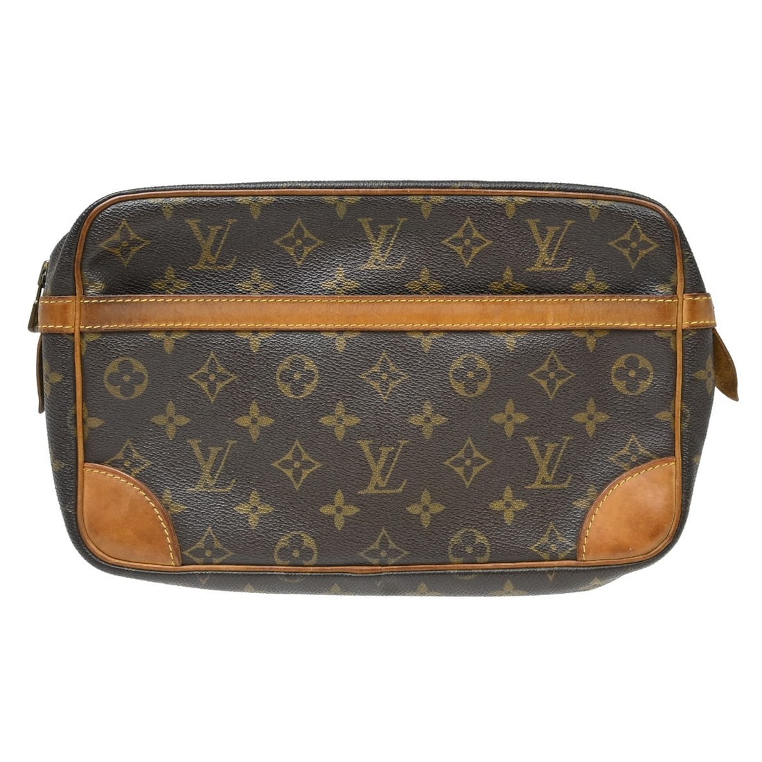 Louis Vuitton Compiegne 28 Monogram Clutch Bag M51845 Brown: Louis Vuitton Compiegne 28 Monogram Clutch Bag M51845 Brown Vintage Louis Vuitton Compiegne 28 clutch handbag in brown Monogram canvas and leather. This zip-closure clutch features an exterior pocket 