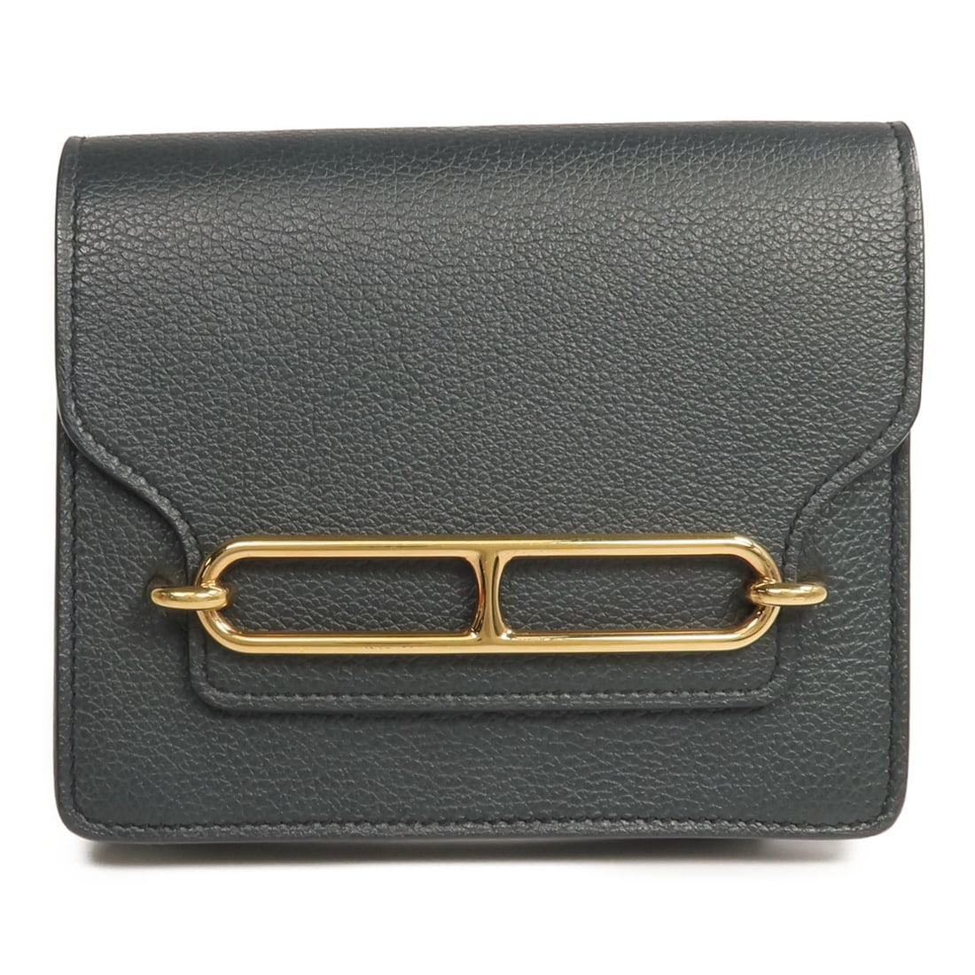 Hermes Roulis Slim bi-fold wallet in Vert Rousseau Evercolor calfskin: Hermes Roulis Slim bi-fold wallet in Vert Rousseau Evercolor calfskin Hermes Roulis slim bi-fold wallet in Evercolor leather and calfskin (cowhide), presented in Vert Rousseau green. It features two c