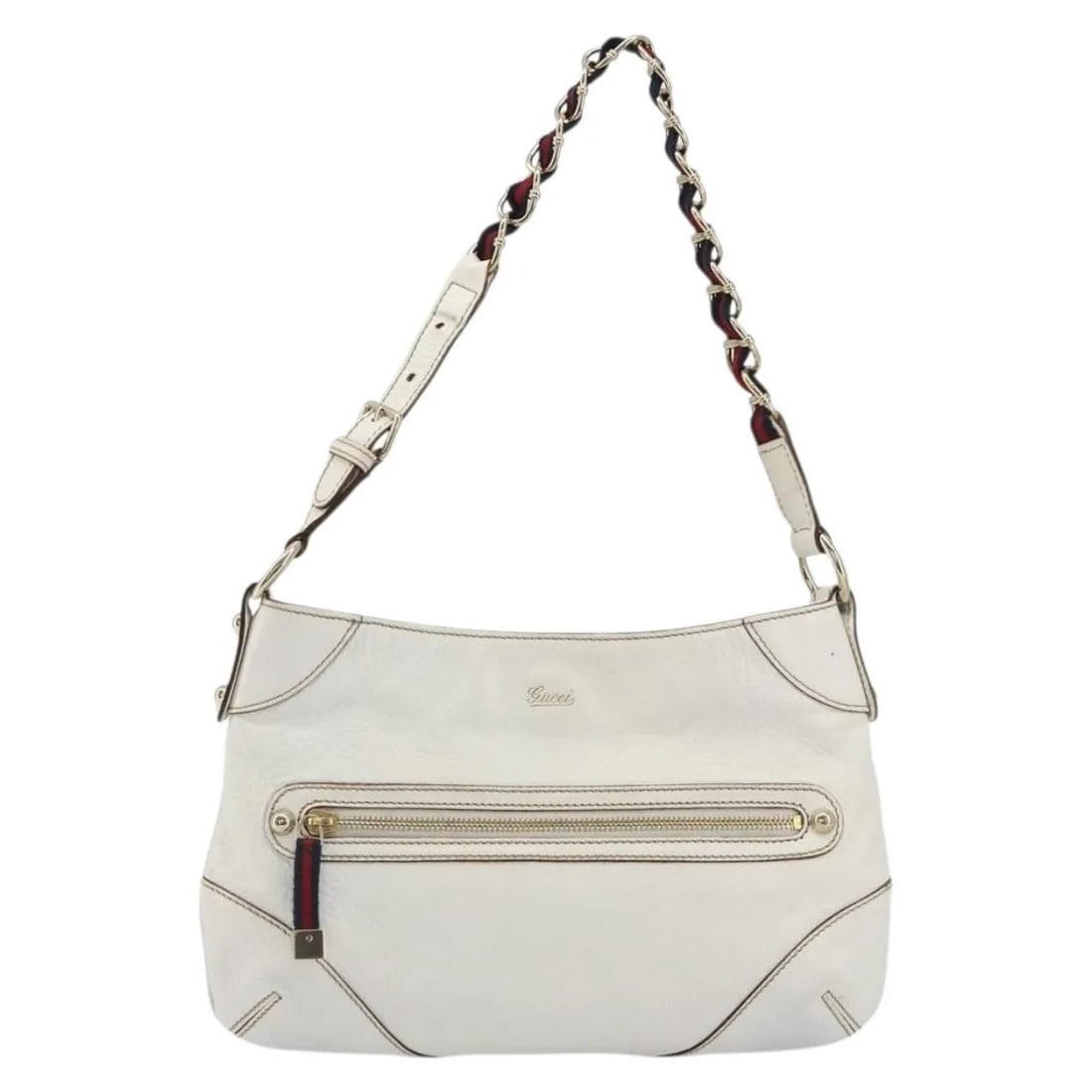 Gucci Sherry Line Chain White Leather Shoulder Bag: Gucci Sherry Line Chain White Leather Shoulder Bag Women's Gucci Sherry Line chain bag in white leather, made in Italy. The bag is in fair condition with light wear, light marks, slight deformation, l