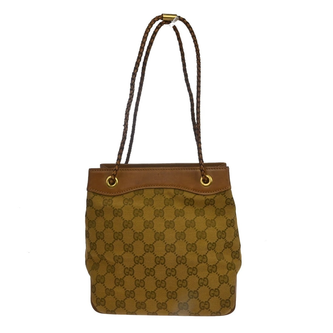 Gucci GG Small Beige Canvas Leather Shoulder Bag: Gucci GG Small Beige Canvas Leather Shoulder Bag This Gucci shoulder bag features the classic GG pattern in beige with a small silhouette. It is made from canvas and leather, with a leather shoulder s
