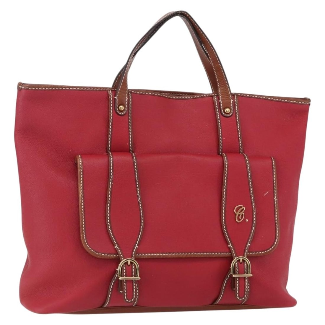 Chloe Red Leather Tote Bag Gold Accents Auth 156874: Chloe Red Leather Tote Bag Gold Accents Auth 156874 This elegant Chloe tote bag showcases a striking red and gold color palette, crafted from high-quality leather. With approximate dimensions of 16.5 