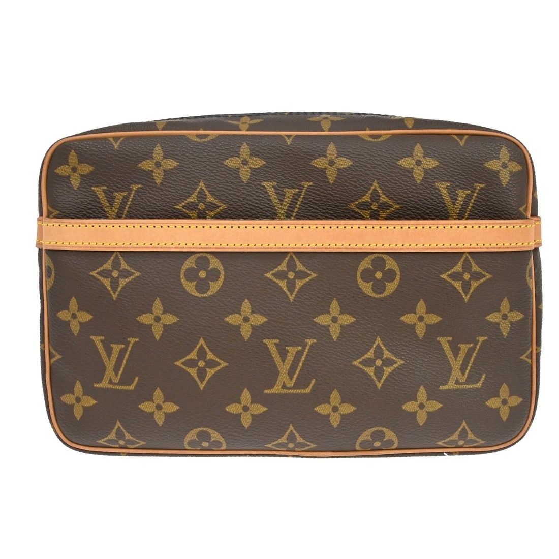 Louis Vuitton Compiegne 23 Monogram Canvas Vintage Clutch M51847: Louis Vuitton Compiegne 23 Monogram Canvas Vintage Clutch M51847 Vintage Louis Vuitton Compiegne 23 clutch bag in brown Monogram canvas with leather trim and a zip closure. The bag shows reasonable we