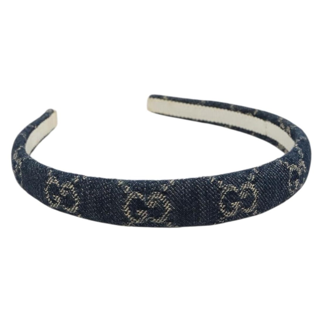 GUCCI Katyusha GG Canvas Hair Clip in Navy: GUCCI Katyusha GG Canvas Hair Clip in Navy Authentic Gucci GG Katyusha hair clip in navy canvas. This women's hair accessory is made in Italy and features reasonable wear consistent with a B rank cond