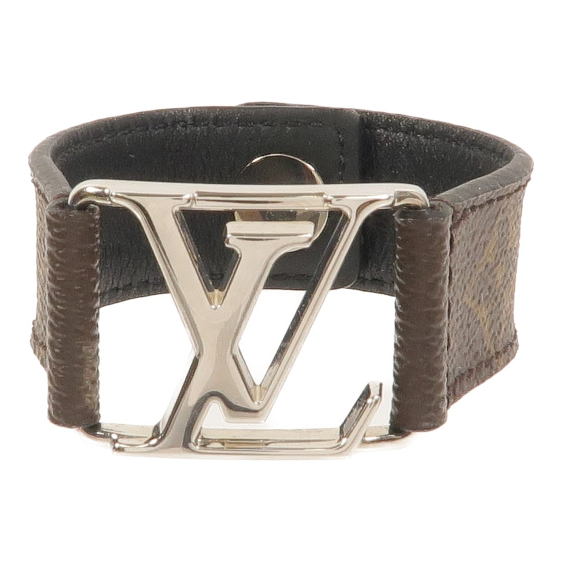 Louis Vuitton Hockenheim M6141 Monogram Bracelet Brown SHW: Louis Vuitton Hockenheim M6141 Monogram Bracelet Brown SHW Louis Vuitton Hockenheim bracelet in brown Monogram and PVC coated canvas, model M6141. This women's bracelet is size 19 and is made in Franc