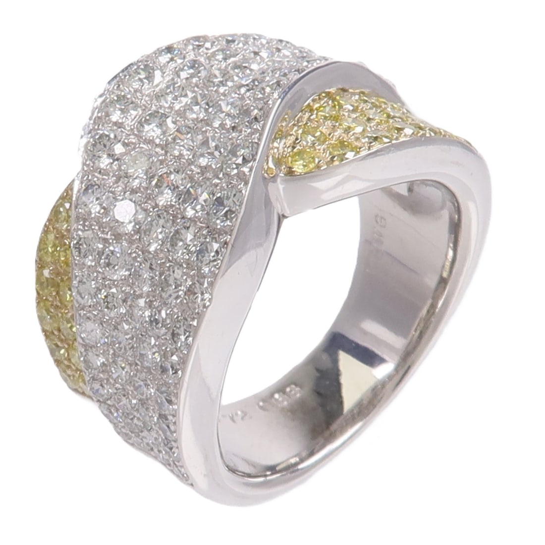 18K White Gold Yellow Diamond Ring Size 7 for Women: 18K White Gold Yellow Diamond Ring Size 7 for Women Diamond ring in 18K white gold, designed for women and sized US 7. It features yellow diamond and diamond details, with a yellow, clear, and yellow 