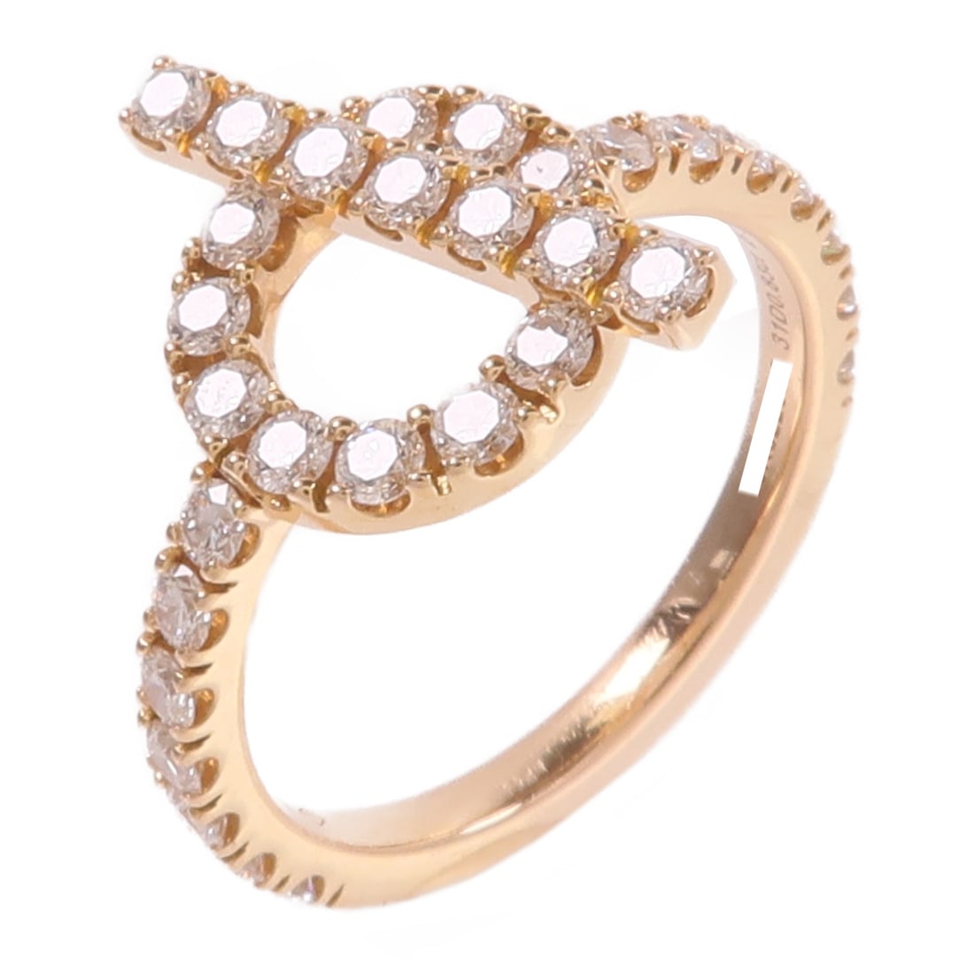 18K Rose Gold Diamond Ring Hermes Finesse Size 52 US 5.5: 18K Rose Gold Diamond Ring Hermes Finesse Size 52 US 5.5 A Hermes Diamond Finesse ring crafted in 18K pink gold with diamond accents. The ring is size US 5.5 and engraved 52. It features a 2 mm ring w