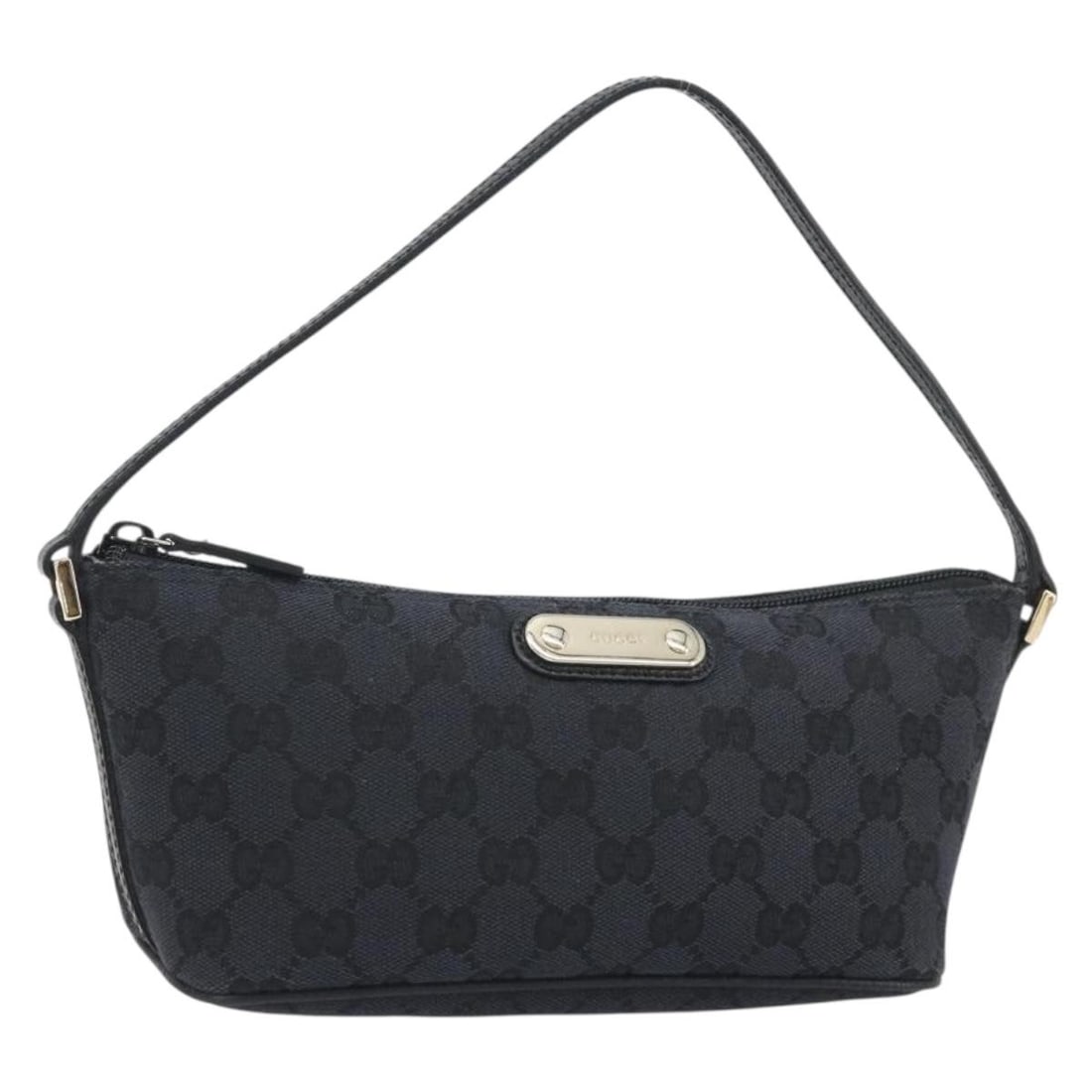 GUCCI 257300 GG Canvas Accessory Pouch Black Silver: GUCCI 257300 GG Canvas Accessory Pouch Black Silver Gucci accessory pouch in GG Canvas with a black and silver exterior. Made in Italy, this women's pouch measures approximately 21 cm wide, 10 cm high