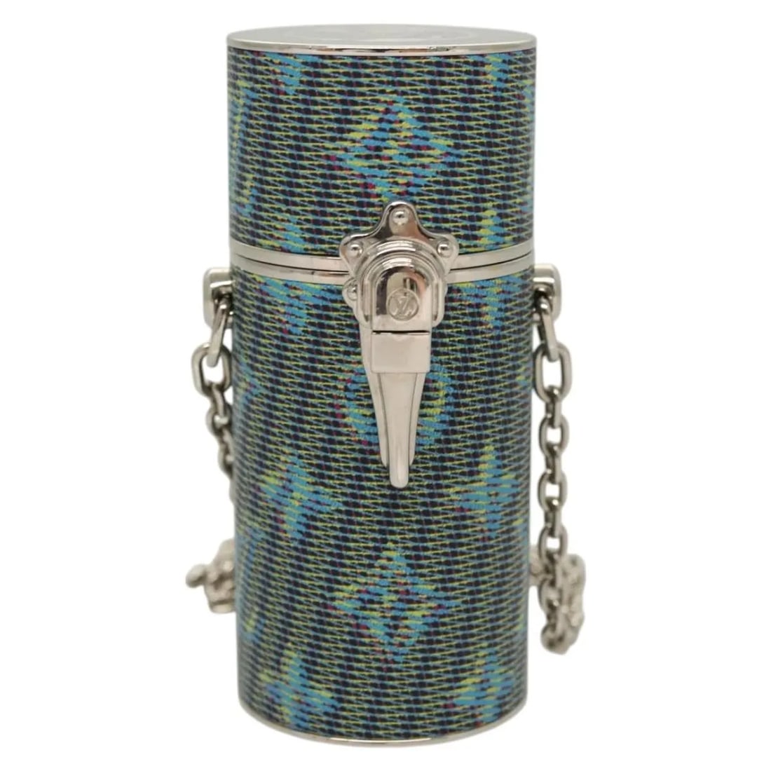 Louis Vuitton LV Pop blue canvas lipstick holder with chain Damier monogram: Louis Vuitton LV Pop blue canvas lipstick holder with chain Damier monogram This Louis Vuitton Lipstick Case on Chain features the Damier Monogram LV Pop canvas in blue, designed for women. Crafted in