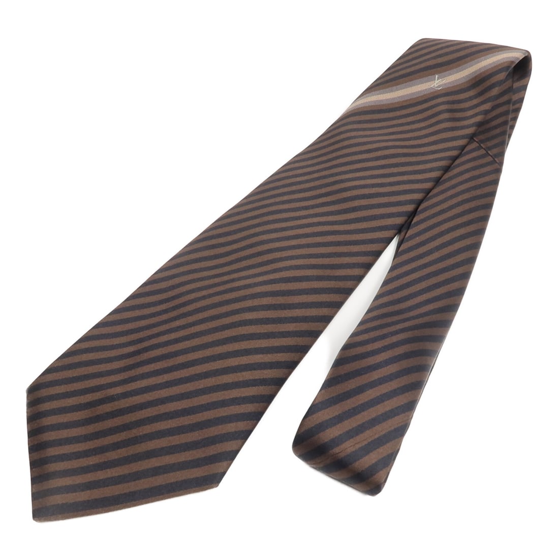 Louis Vuitton LV Silk Necktie Brown and Navy: Louis Vuitton LV Silk Necktie Brown and Navy Louis Vuitton LV necktie made of silk in brown and navy. It is listed in very good AB condition and measures 153 cm in total length with a 10 cm tip of a h