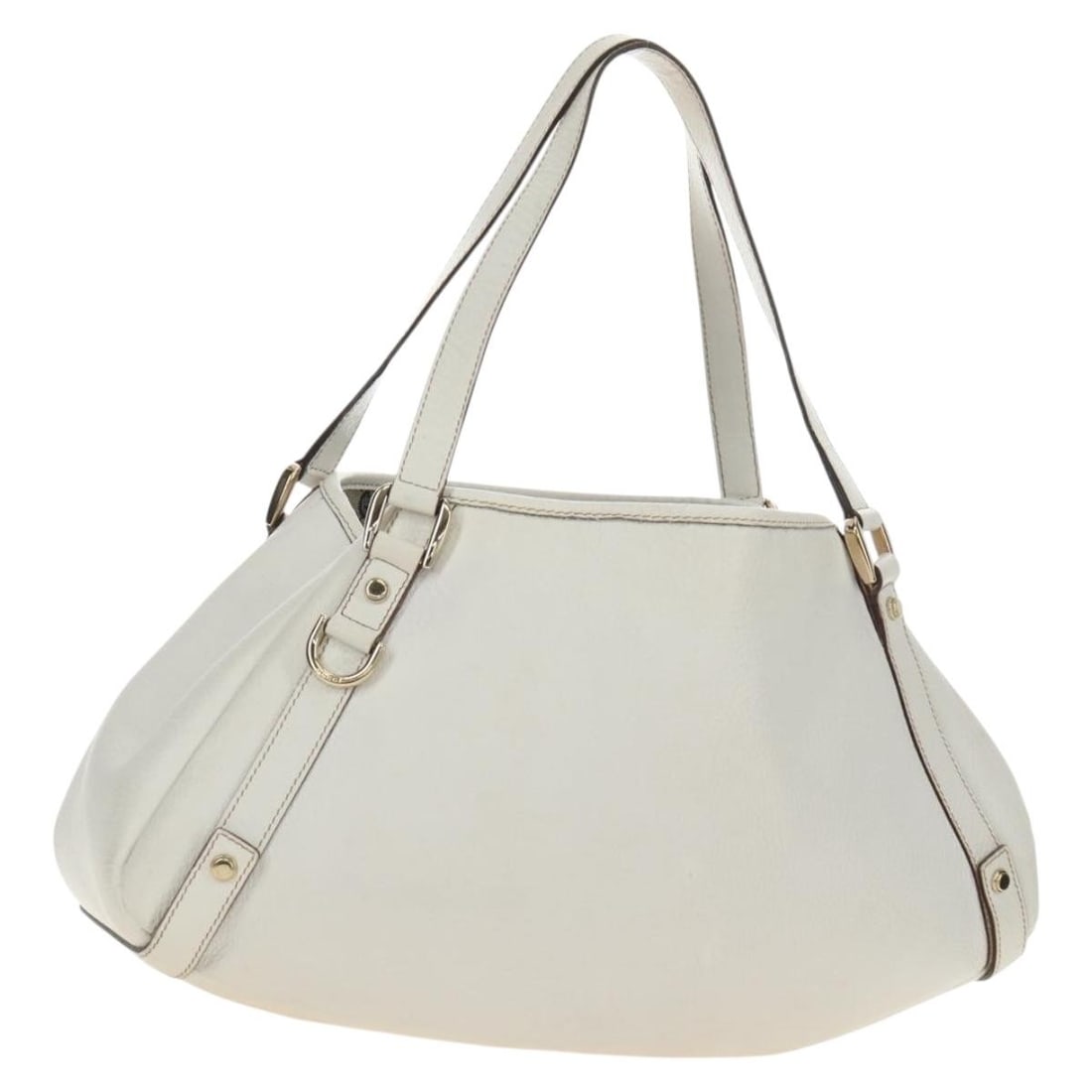 Leather Gucci Abbey Tote Handbag White Gold Tone 130736: Leather Gucci Abbey Tote Handbag White Gold Tone 130736 A Gucci Abbey tote bag in white leather with gold-tone accents. It features a structured tote silhouette and comes with a dust bag. Made in Ital