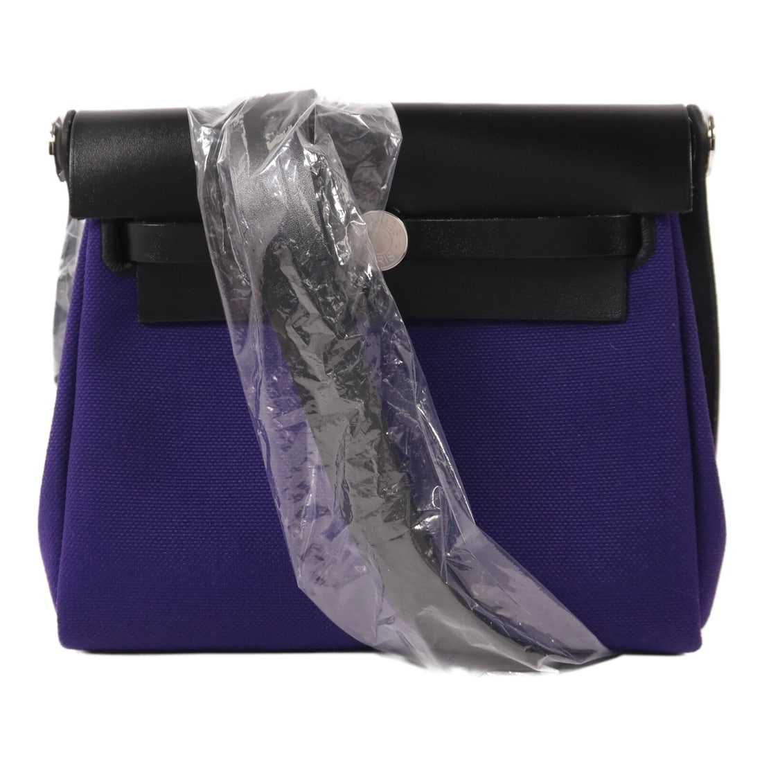 Hermes Mini Herbag Shoulder Bag Canvas Purple Noir PHW: Hermes Mini Herbag Shoulder Bag Canvas Purple Noir PHW This HERMES Mini Herbag is a women's shoulder bag made from canvas in a Purple/Noir color combination. It features a belt hardware detail, an out